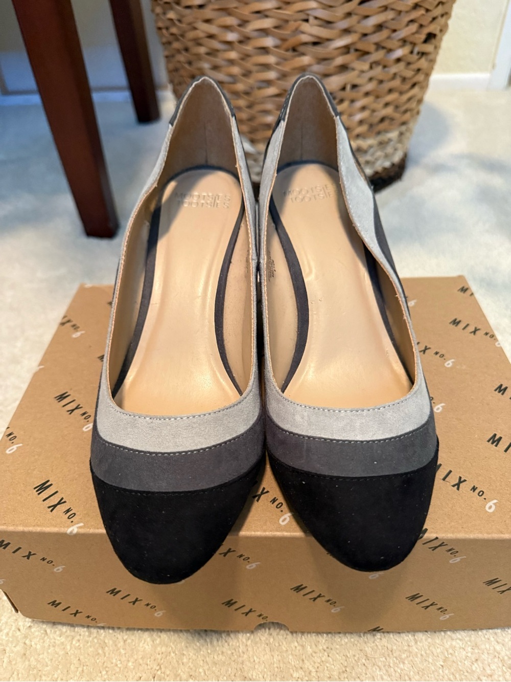 Morossann Three-Tone Suede Wedge Pumps - Black & Gray